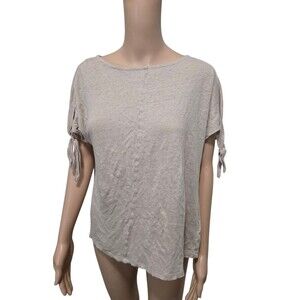 Andrea Jovine Women's beige medium peekaboo shoulder tied knock bow top blouse